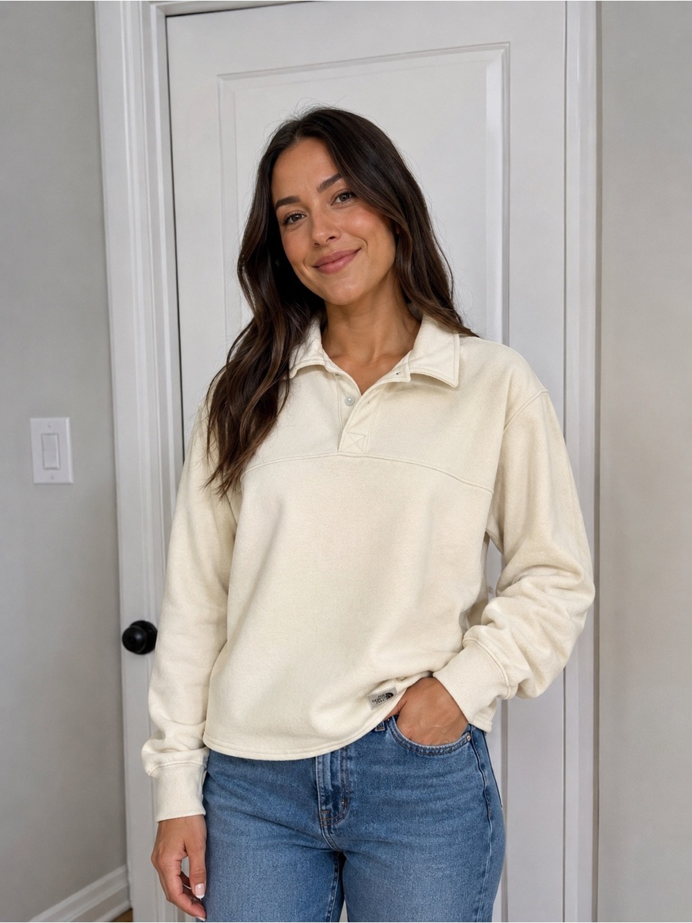 The North Face Cream Collared Pullover Sweatshirt Women’s Medium